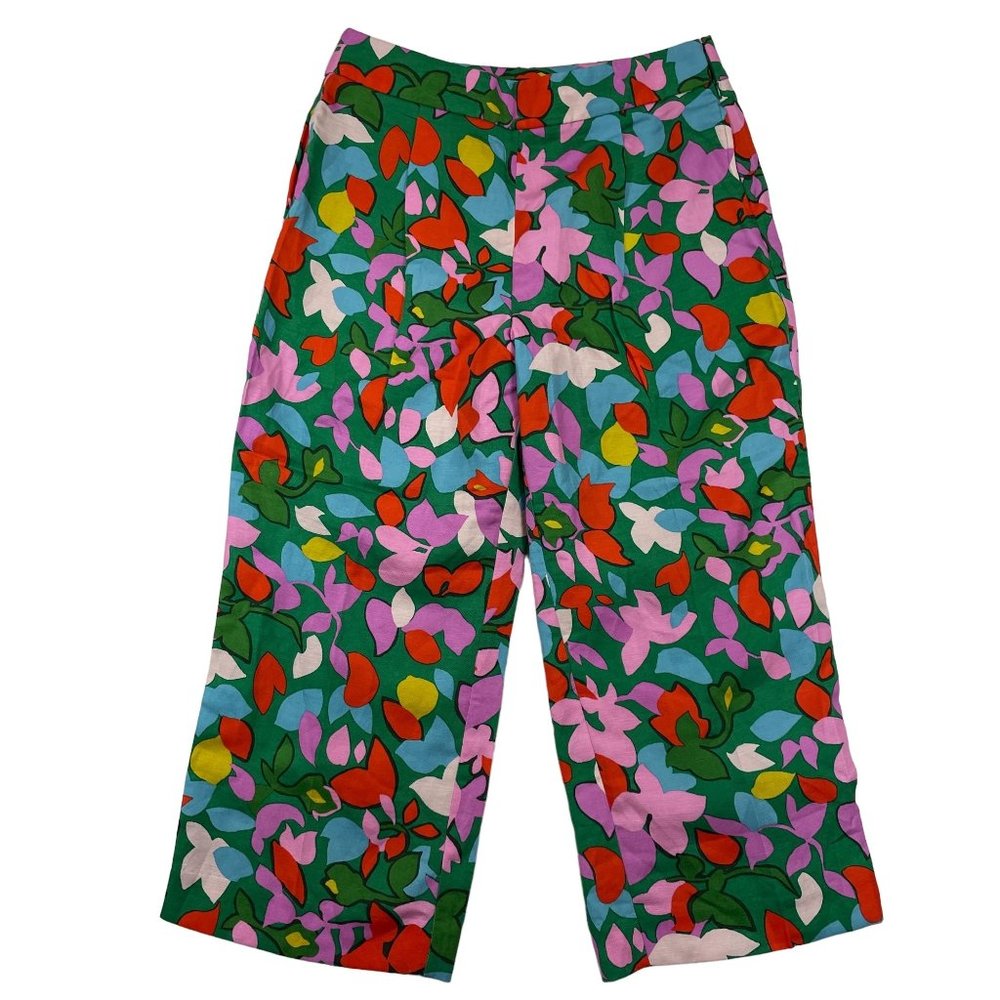J Crew Womens High Rise Pleated Pant In Confetti Floral Sz 12 Linen Lyocell NWT
